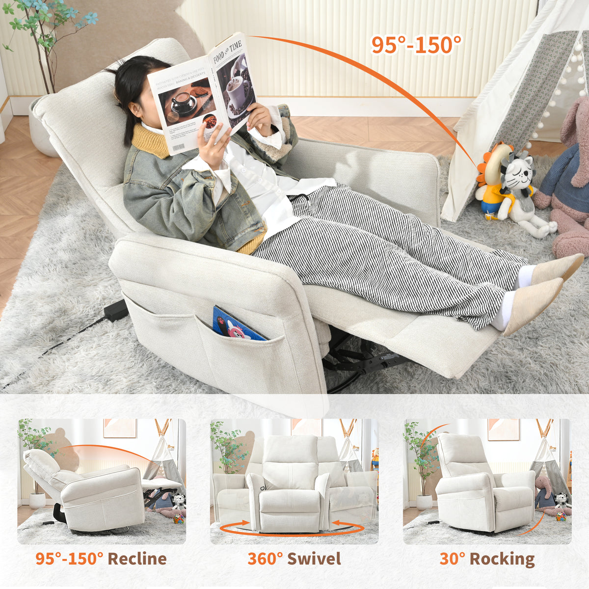 NOVAHOME gray swivel rocker recliner product image 6
