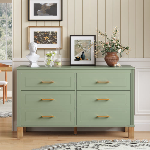 NOVAHOME Modern 6-Drawer Double Dresser with Solid Wood Legs
