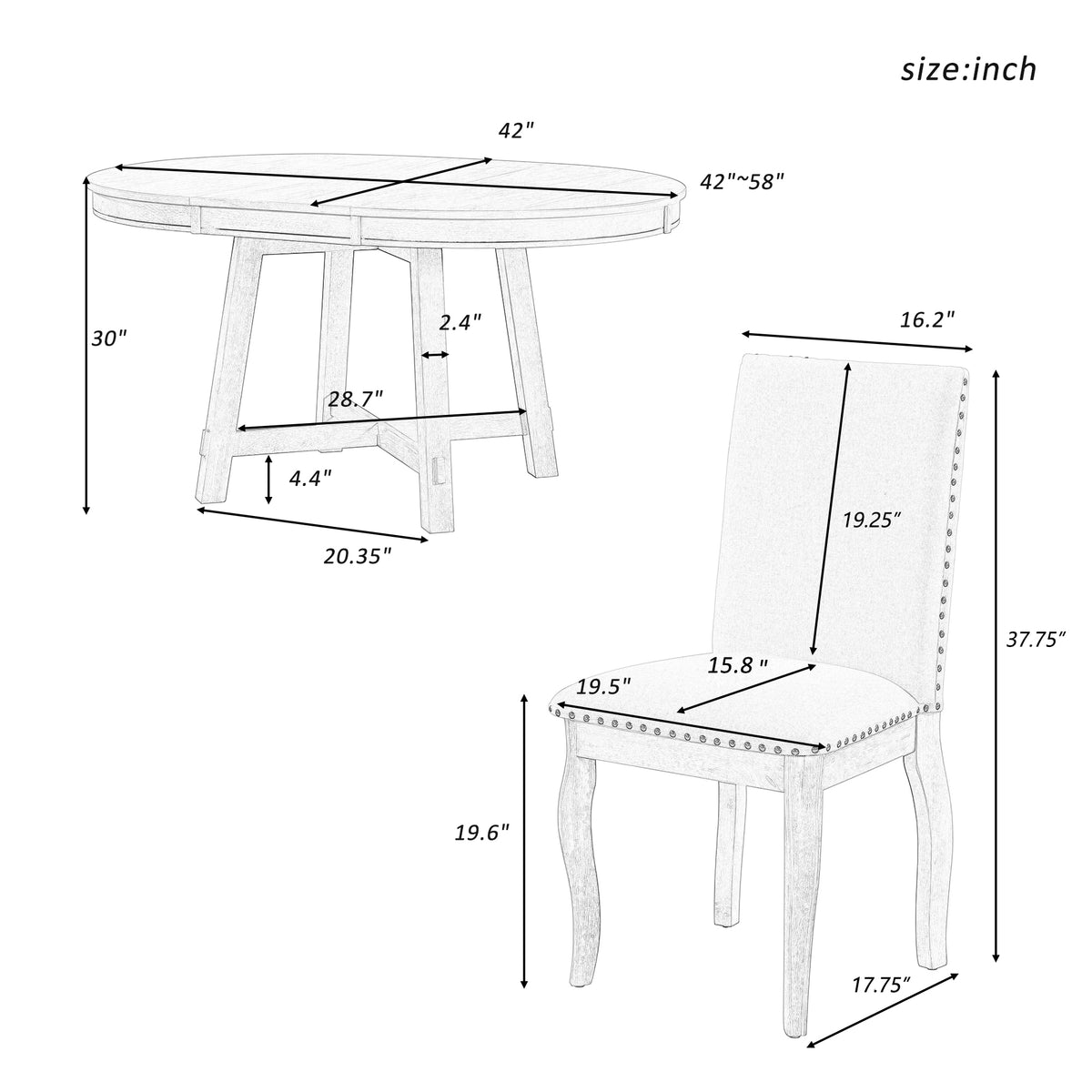 NOVAHOME 5-piece extendable farmhouse dining set product image 4