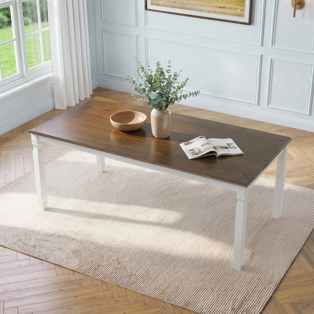 Beige + Brown 59 to 77-inch extendable farmhouse dining table - N752P472075P-1