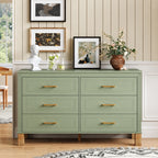 Blue modern six-drawer double dresser with solid wood legs - W1445S00006