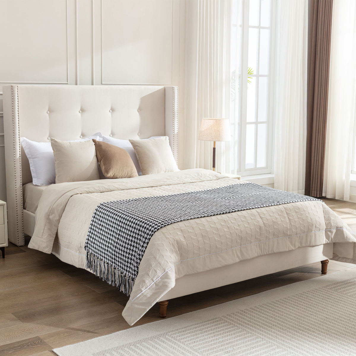 NOVAHOME Peyton queen velvet wingback platform bed image 4