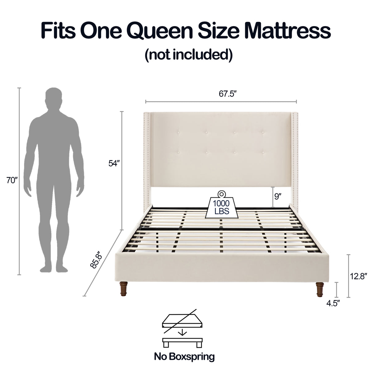 NOVAHOME Peyton queen velvet wingback platform bed image 3