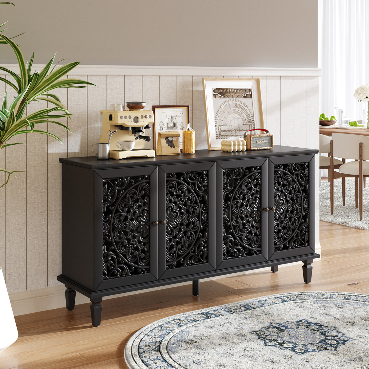 NOVAHOME Antique Floral Carved Buffet Cabinet – 31.5″ & 60″