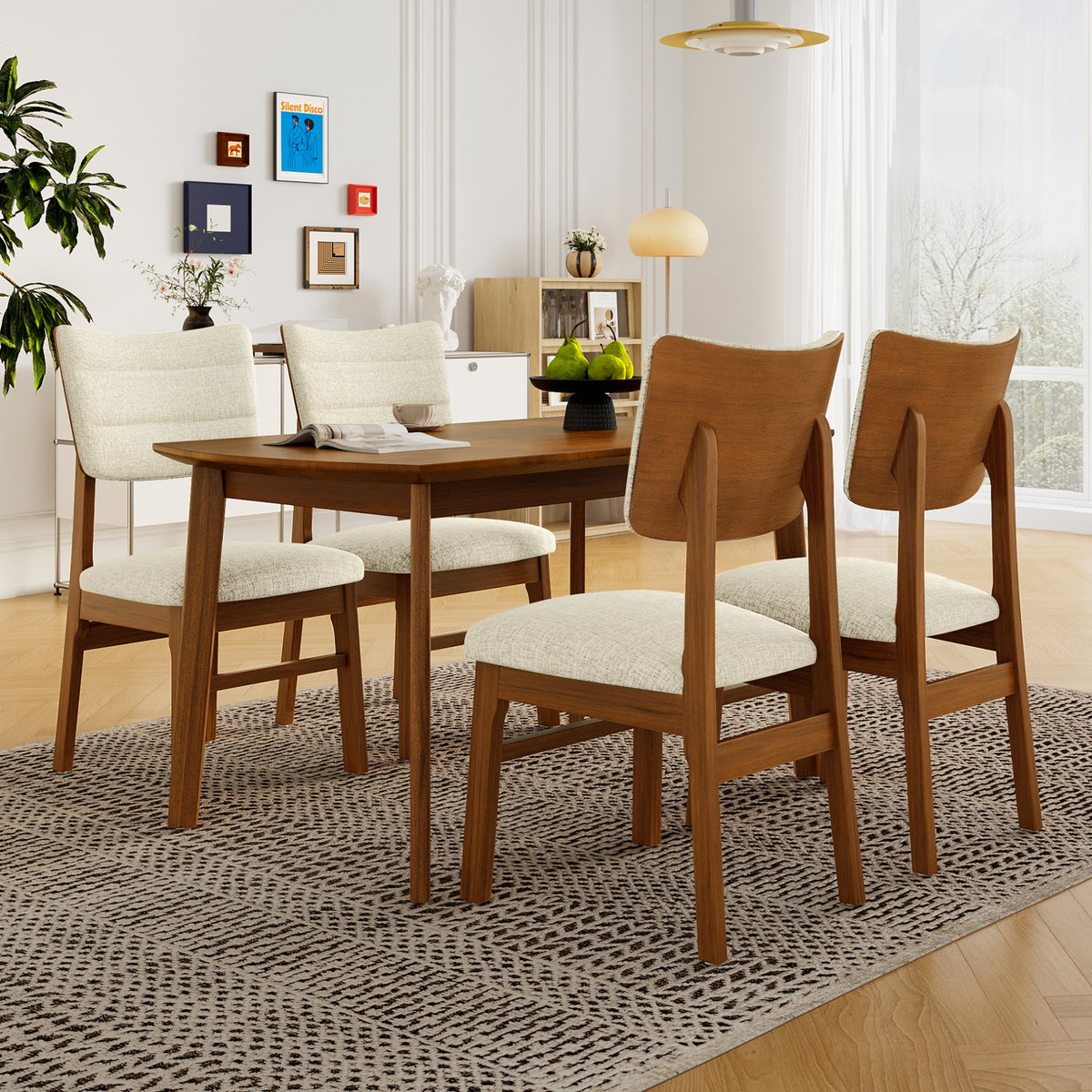 NOVAHOME 5-Piece Farmhouse Dining Table Set for 4 with Upholstered Chairs