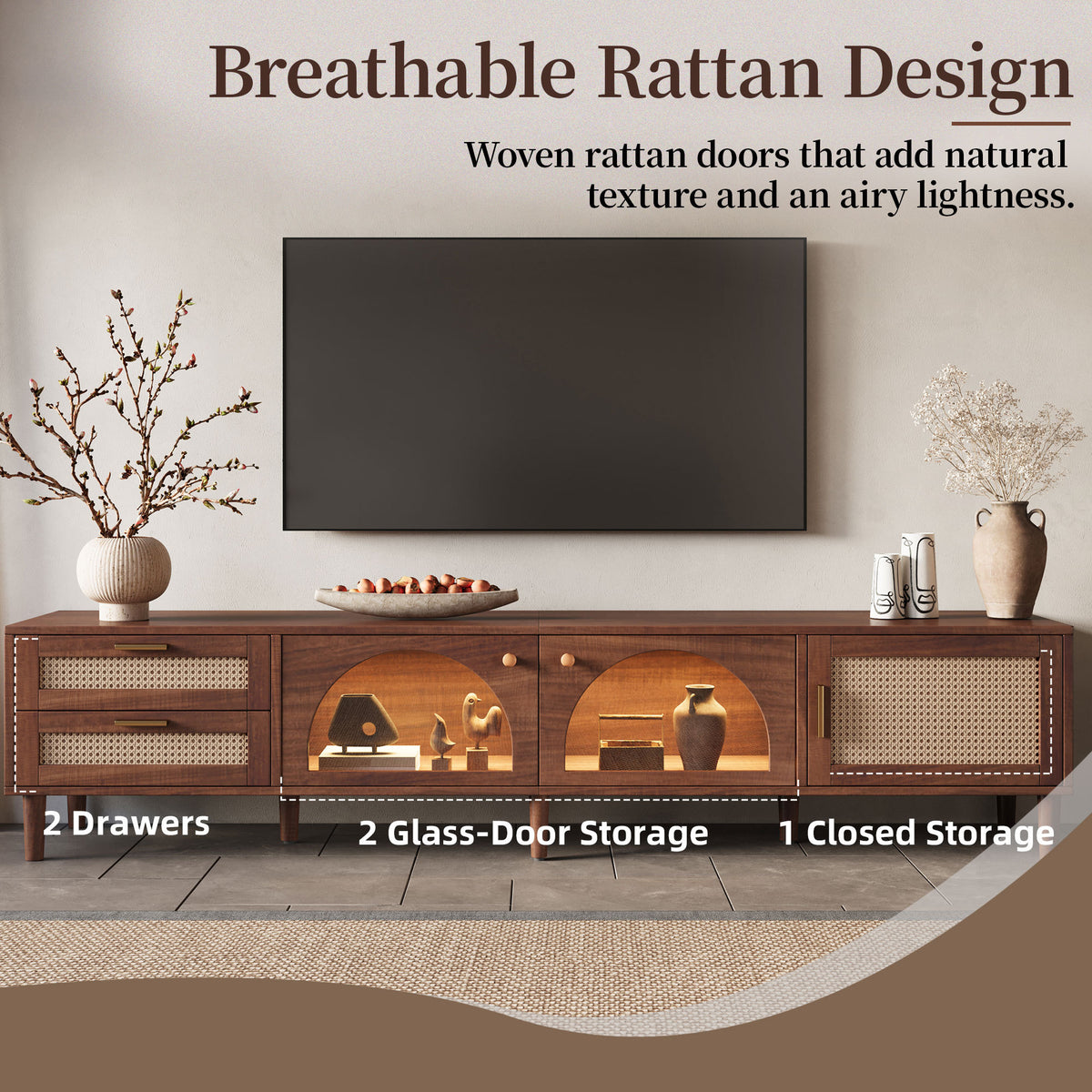 NOVAHOME 86.6-inch dark brown rattan TV stand product image 8