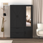 NOVAHOME 72-Inch 4-Door LED Wardrobe with Mirror, 2 Drawers & Hanging Rod