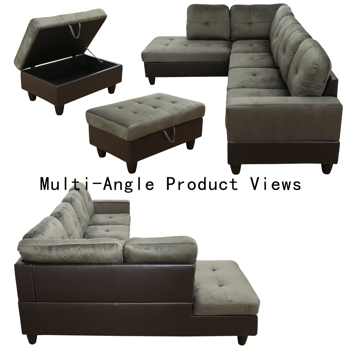 NOVAHOME 3-Piece Fabric Sectional Sofa Set with Storage Ottoman - product view 07