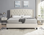 Astral upholstered bedroom set with wingback bed and two nightstands