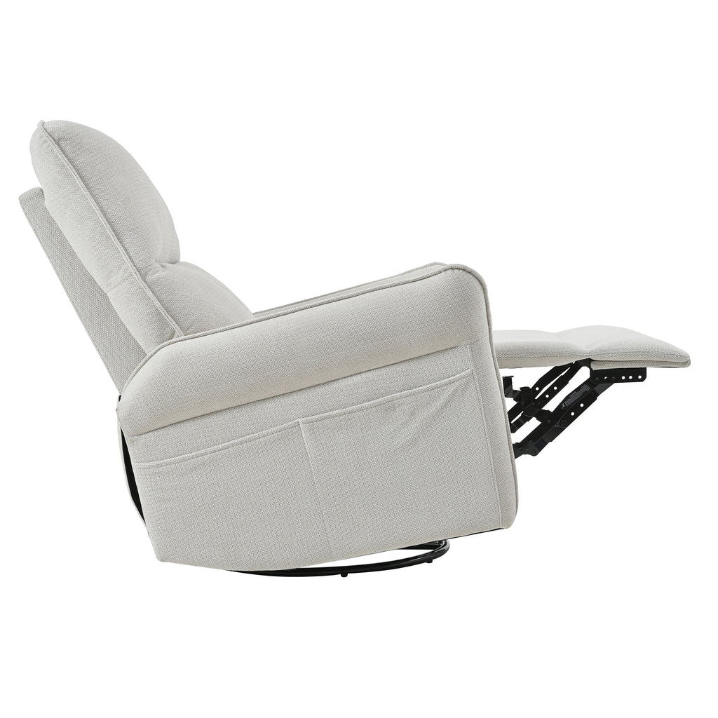 Swivel rocker recliner in upright reading position