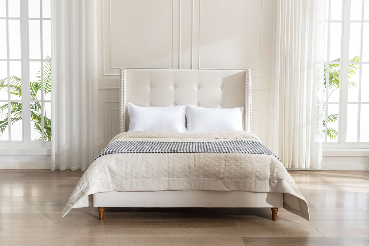 NOVAHOME Peyton queen velvet wingback platform bed detail 1