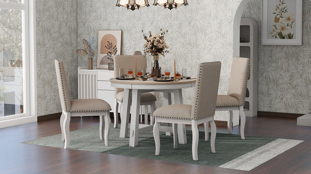 NOVAHOME 5-piece extendable round farmhouse dining set detail 1