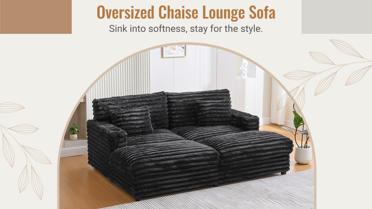 Black oversized double chaise lounge sofa detail 1