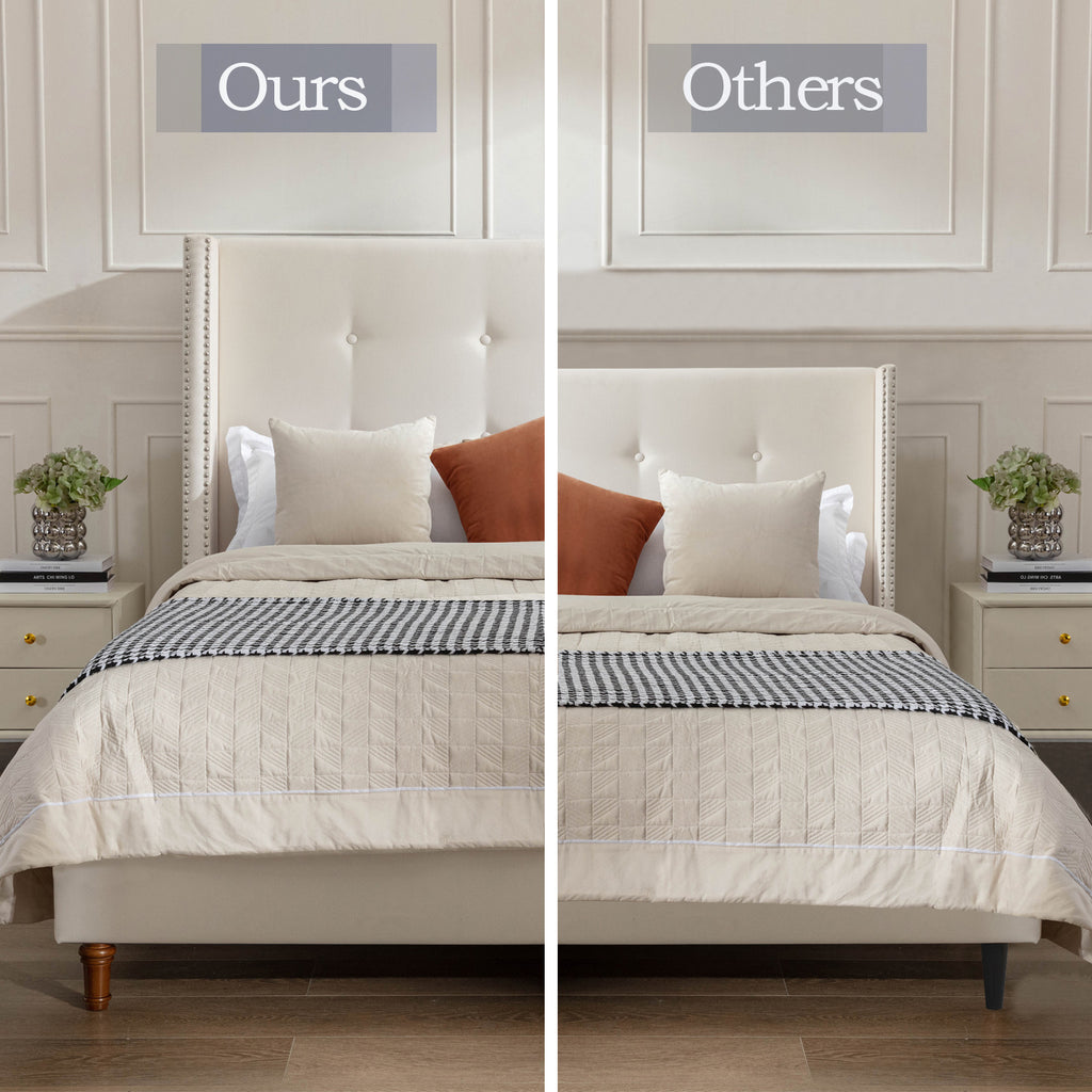 NOVAHOME Peyton queen velvet wingback platform bed detail 2