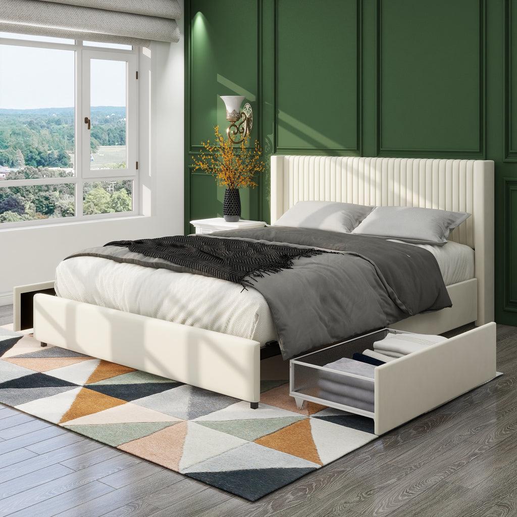 NOVAHOME ivory queen velvet wingback storage bed product detail 2