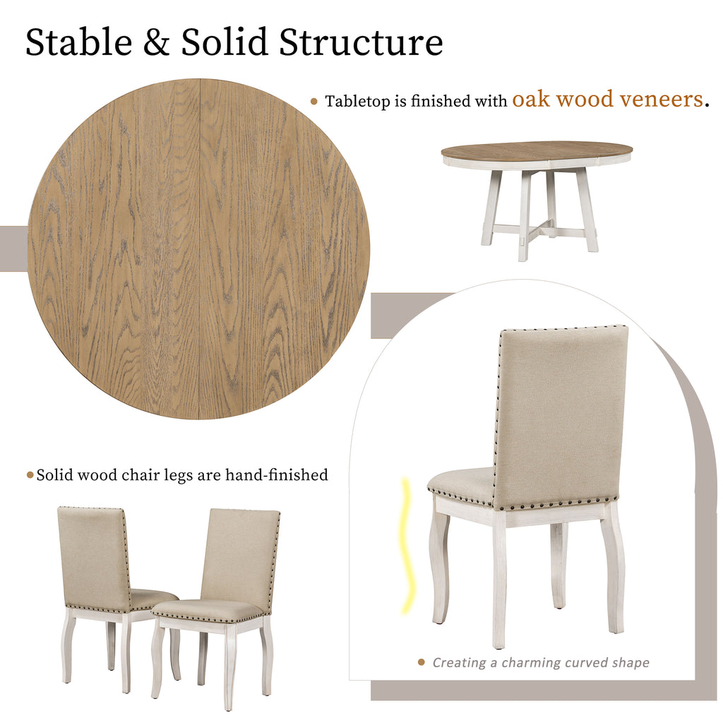 NOVAHOME 5-piece extendable round farmhouse dining set detail 4