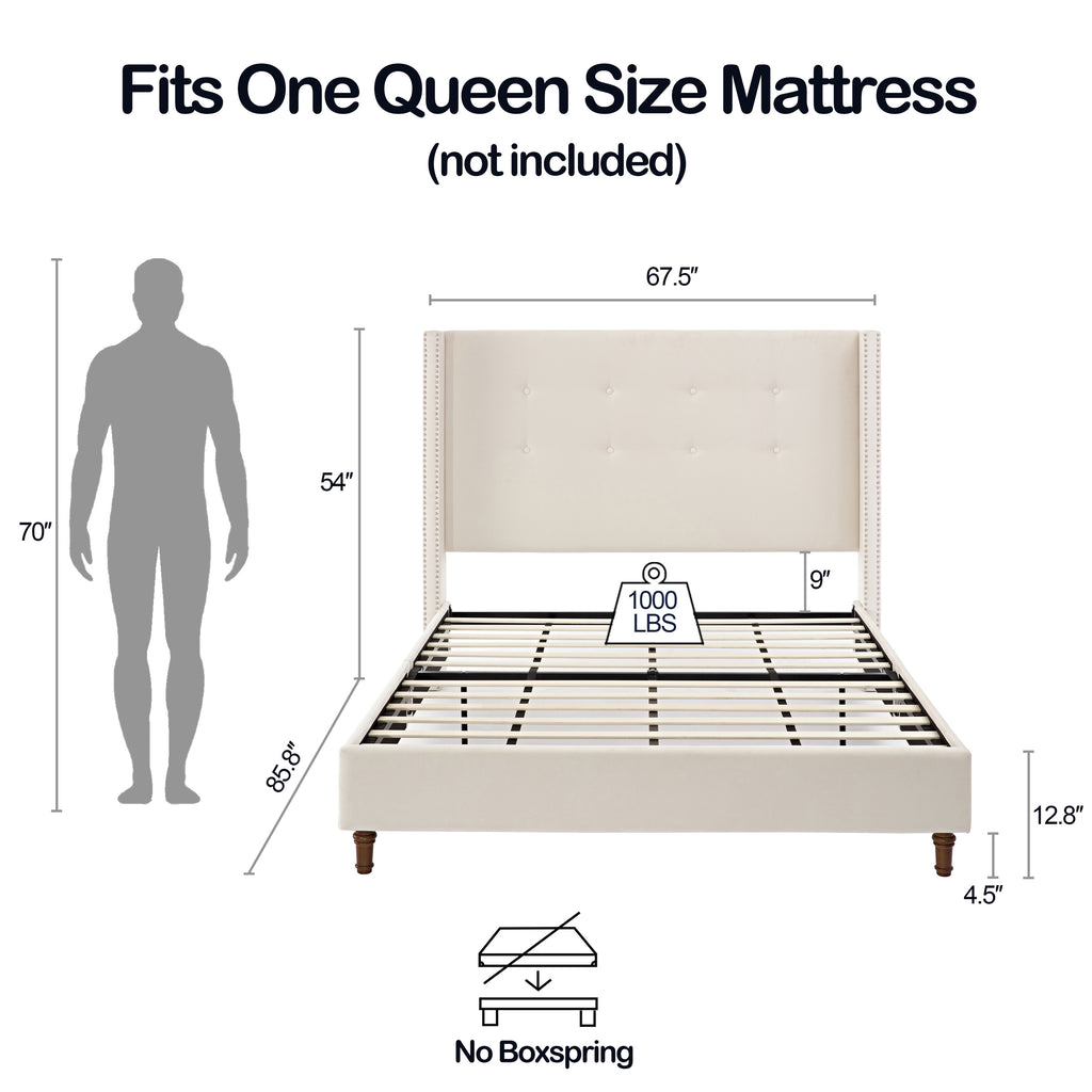 NOVAHOME Peyton queen velvet wingback platform bed detail 5
