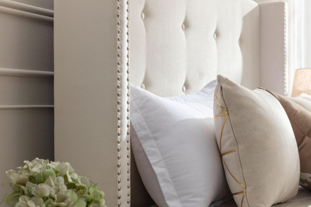NOVAHOME Peyton queen velvet wingback platform bed detail 7