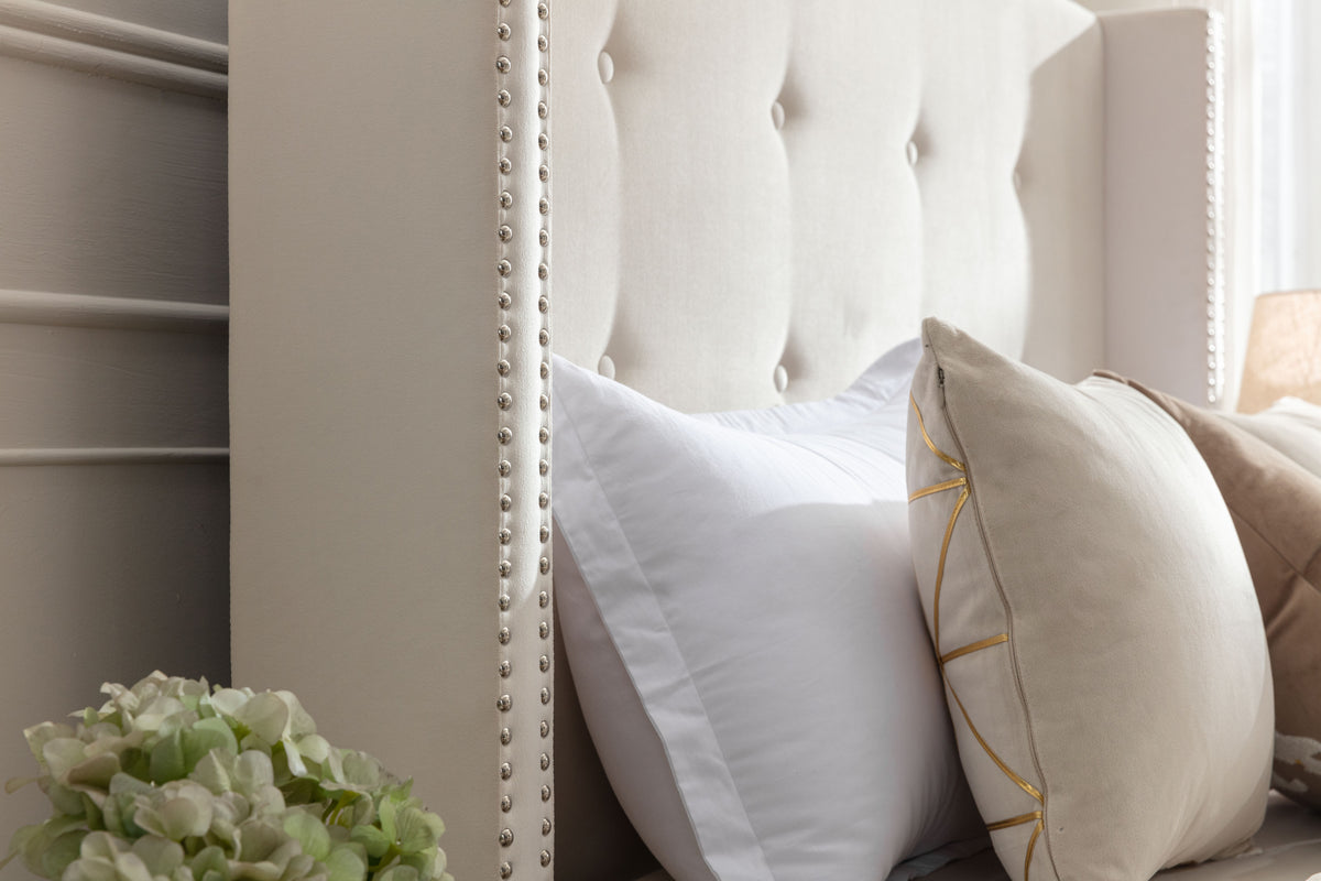NOVAHOME Peyton queen velvet wingback platform bed detail 7