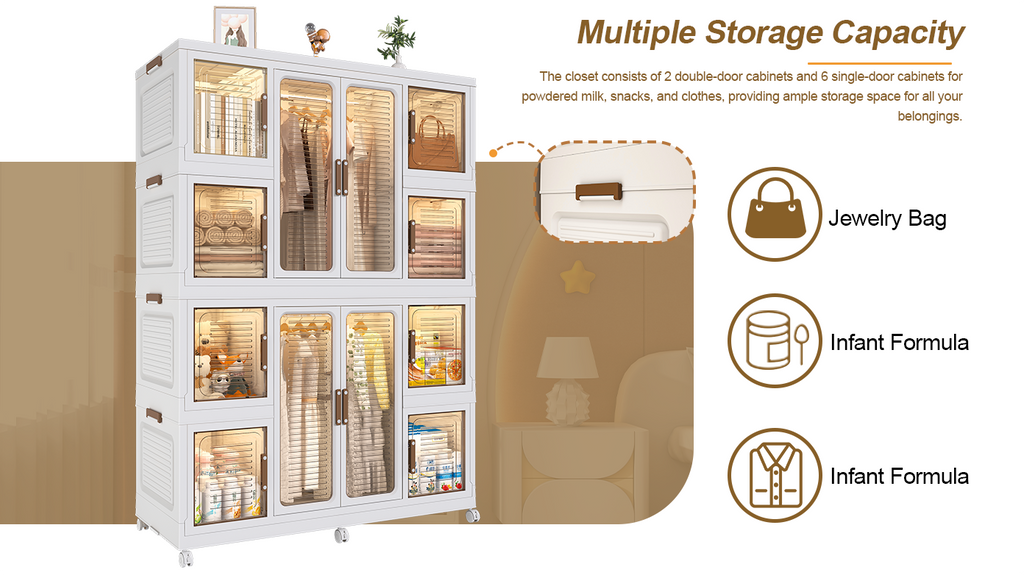 Magnetic door and reinforced connector details for portable wardrobe