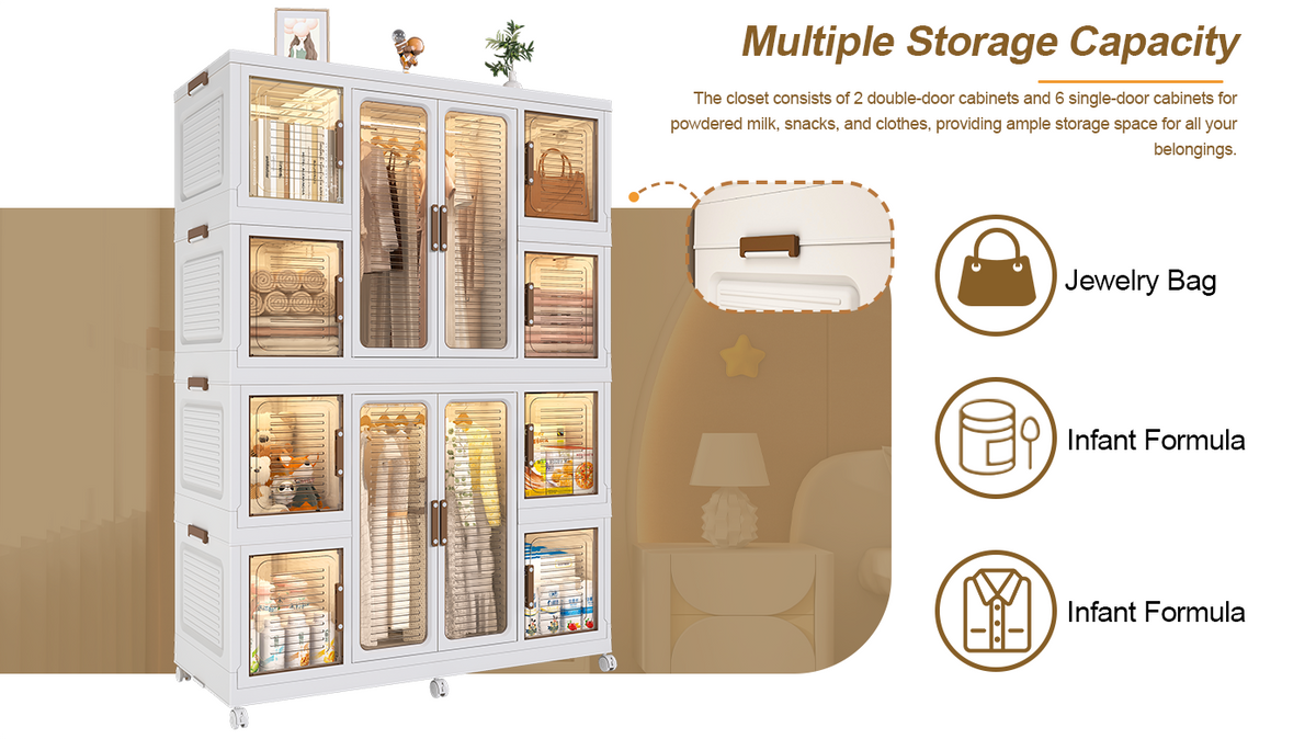 Magnetic door and reinforced connector details for portable wardrobe