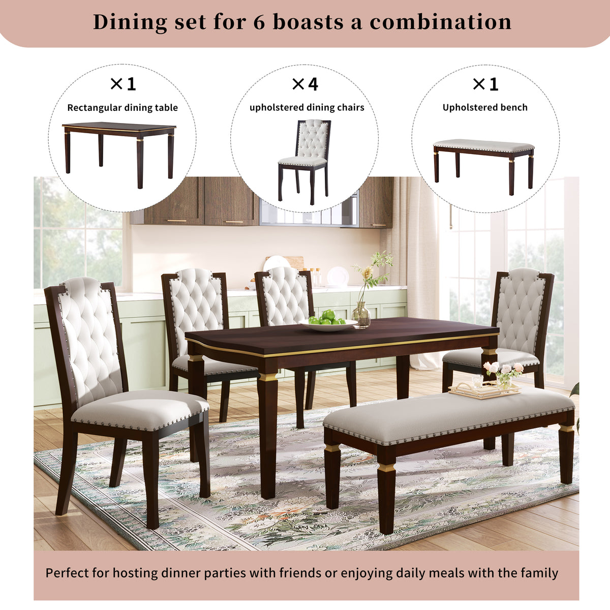 NOVAHOME 6-piece upholstered dining set product image 3