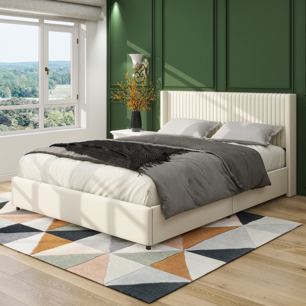 NOVAHOME ivory queen velvet wingback storage bed image 2