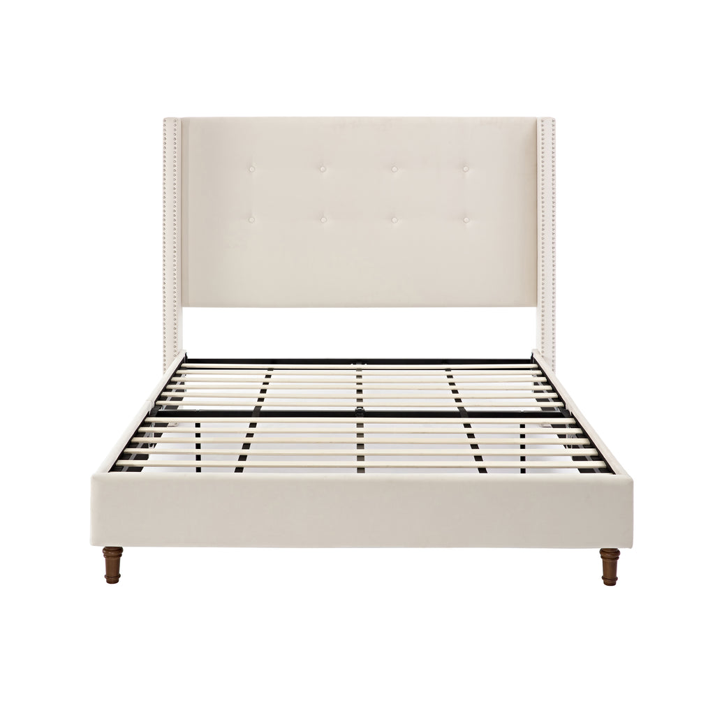 NOVAHOME Peyton queen velvet wingback platform bed image 1