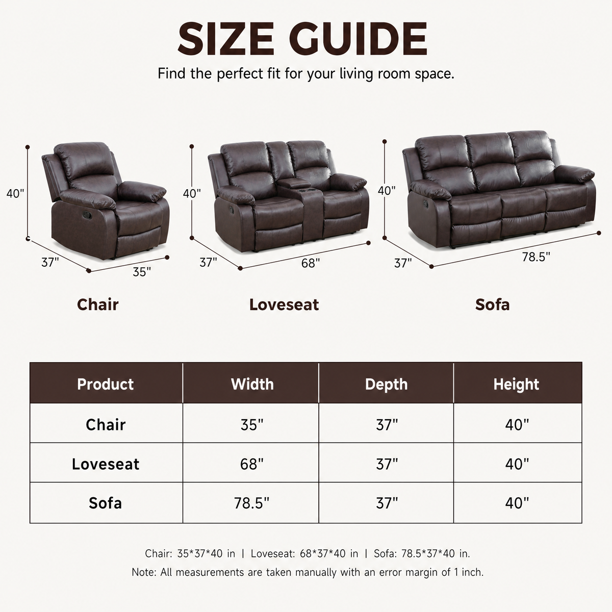 NOVAHOME Manual Reclining PU/PVC Sofa Collection with Consoles