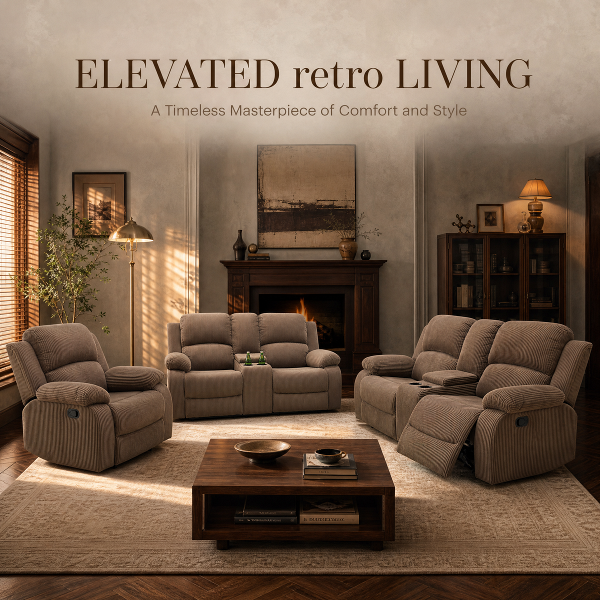 NOVAHOME Smart Reclining Premium Corduroy Sofa Set (3-Piece)