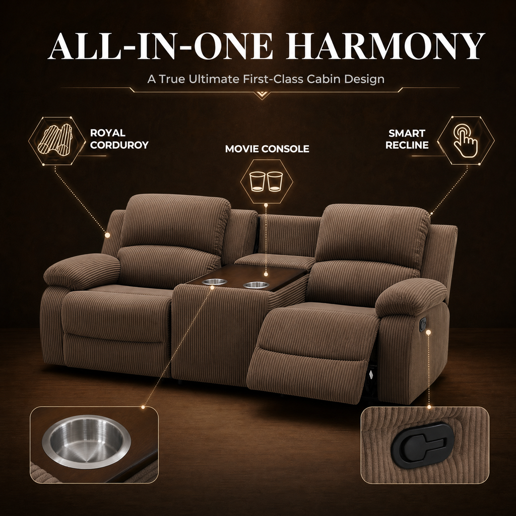 NOVAHOME Smart Reclining Premium Corduroy Sofa Set (3-Piece)