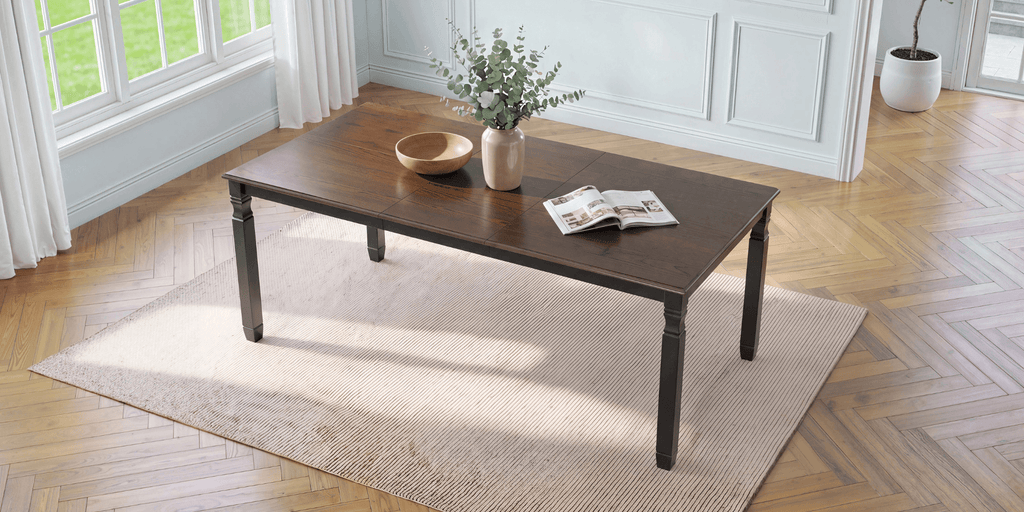59 to 77-inch extendable farmhouse dining table dimensions and features