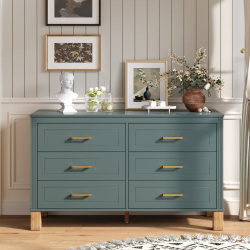 NOVAHOME Modern 6-Drawer Double Dresser with Solid Wood Legs