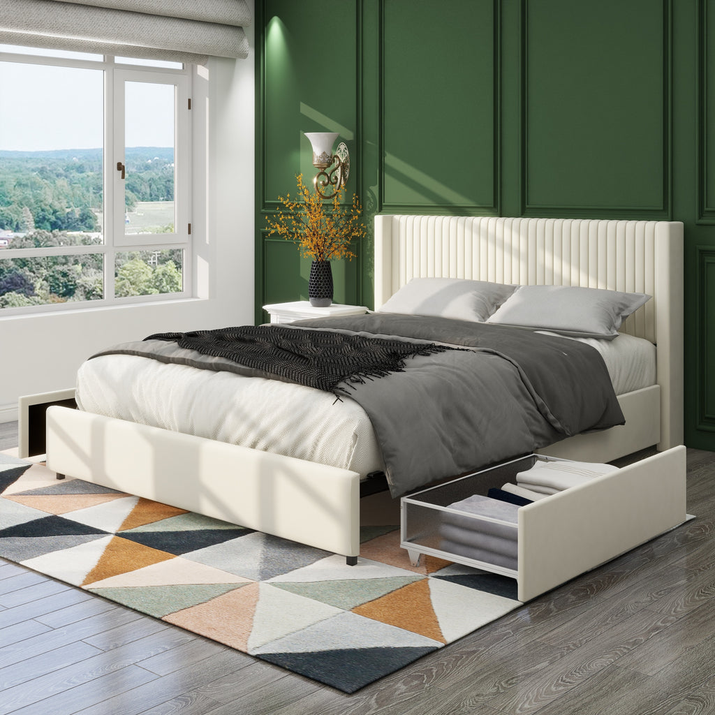 NOVAHOME ivory queen velvet wingback storage bed image 7