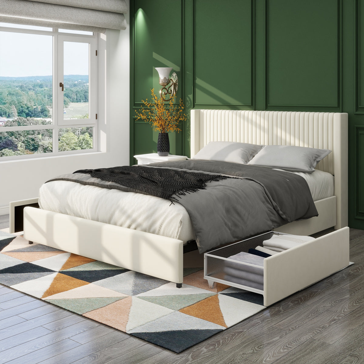 NOVAHOME ivory queen velvet wingback storage bed image 7