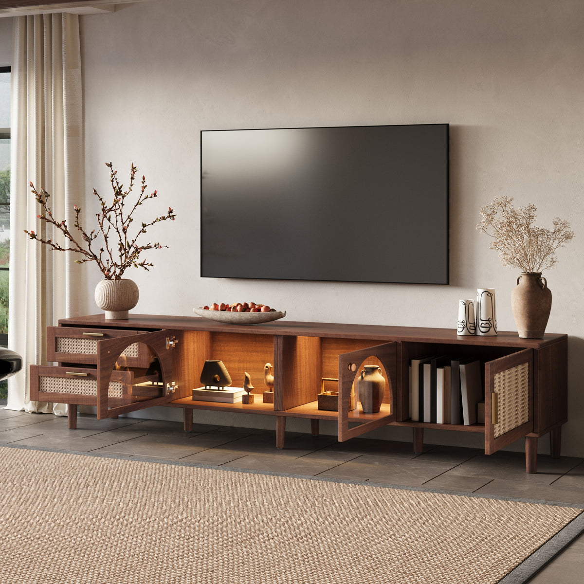 NOVAHOME 86.6-inch dark brown rattan TV stand product image 6