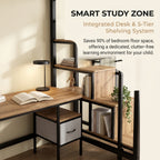 NOVAHOME Metal Loft Bed with Built-in Desk and Storage Stairs, L-Shaped Bunk Bed Frame with Lower Bed