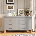 Grey modern six-drawer double dresser with solid wood legs - W1445S00008