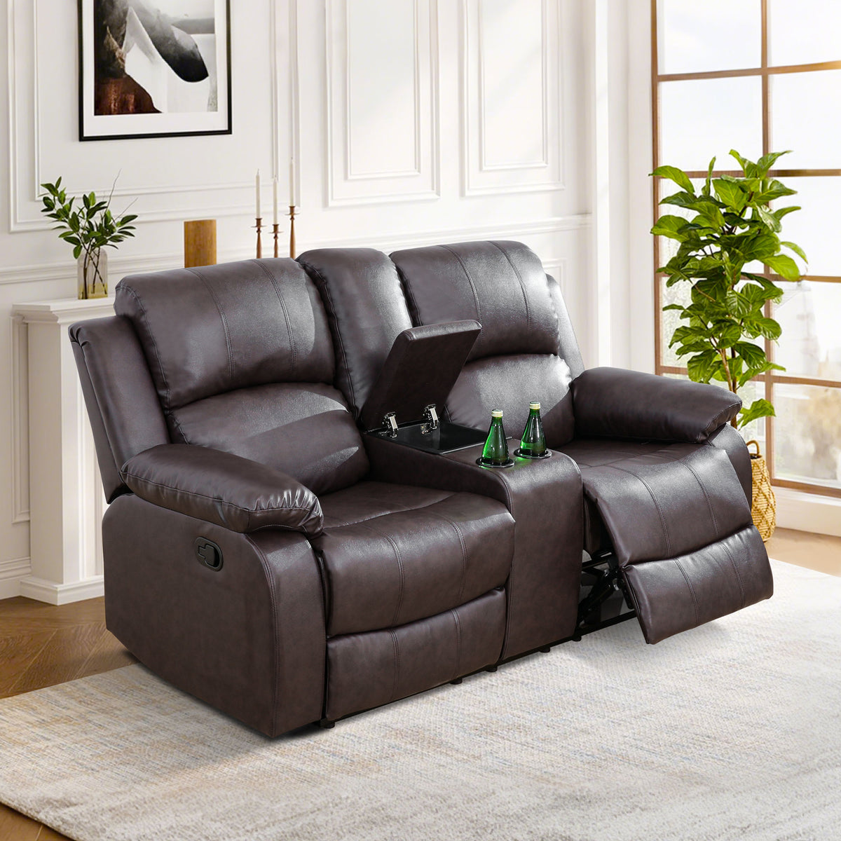 NOVAHOME Manual Reclining PU/PVC Sofa Collection with Consoles