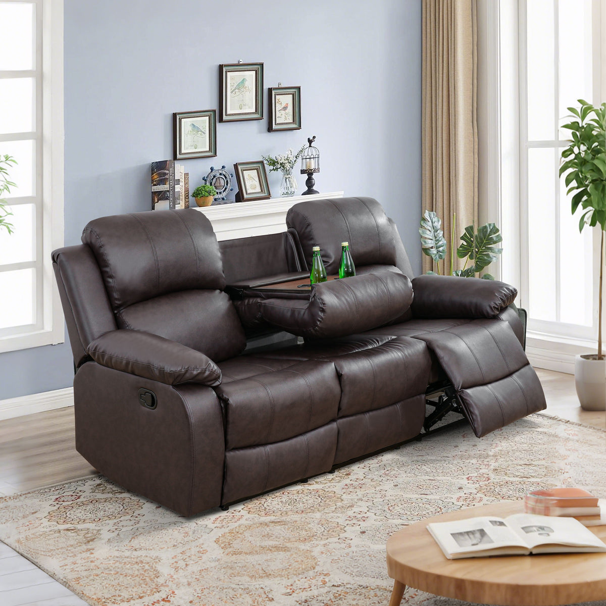 NOVAHOME Manual Reclining PU/PVC Sofa Collection with Consoles