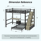 NOVAHOME Metal Loft Bed with Built-in Desk and Storage Stairs, L-Shaped Bunk Bed Frame with Lower Bed