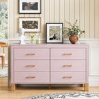 Pink modern six-drawer double dresser with solid wood legs - W1445S00009