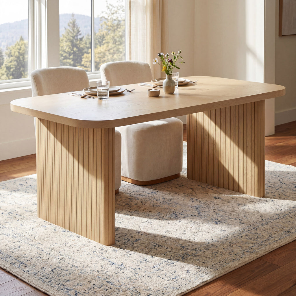 Natural oak dining table with rounded-rectangle top - N779P396018T_N779P396019L-2