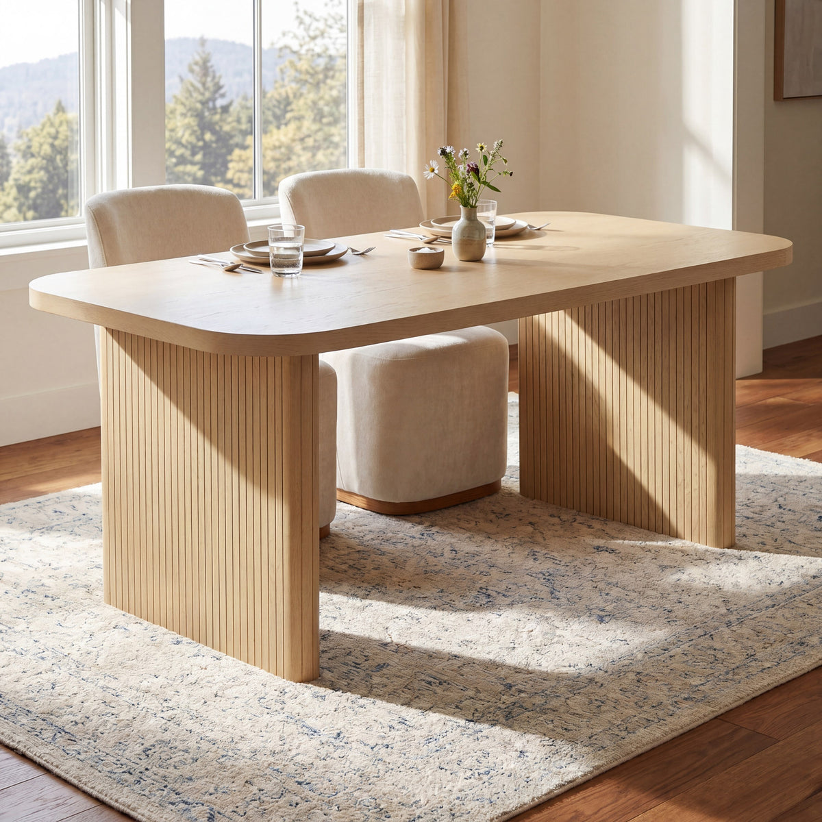 Natural oak dining table with rounded-rectangle top - N779P396018T_N779P396019L-2