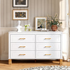 White modern six-drawer double dresser with solid wood legs - W1445S00007
