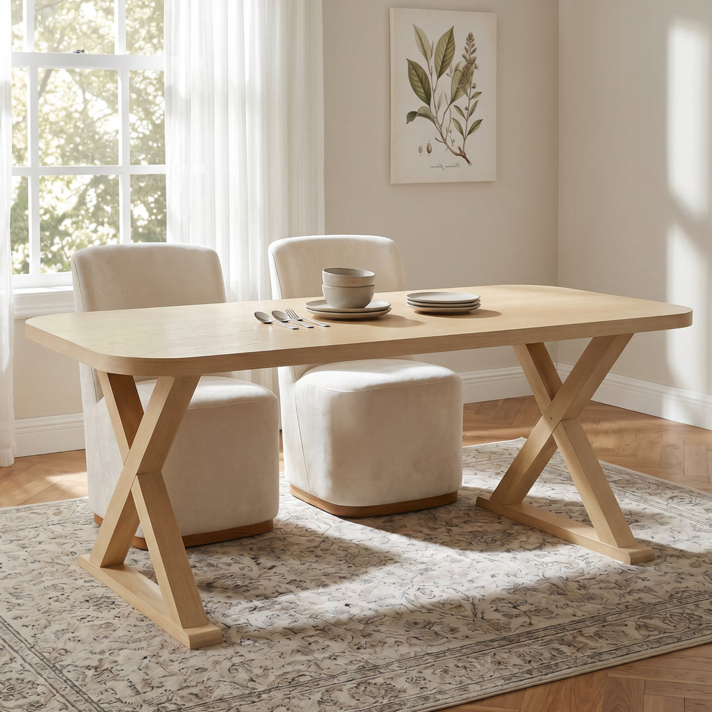 Natural oak dining table with x-shaped legs - N779P396018T_N779P396019L-1